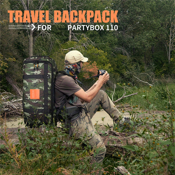 Bolsa de viaje de altavoz Partybox 110, camuflaje con acceso de cremallera, ventana de sonido coincidente para operación fácil, estuche de equipo de música