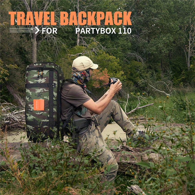 Bolsa de viaje de altavoz Partybox 110, camuflaje con acceso de cremallera, ventana de sonido coincidente para operación fácil, estuche de equipo de música