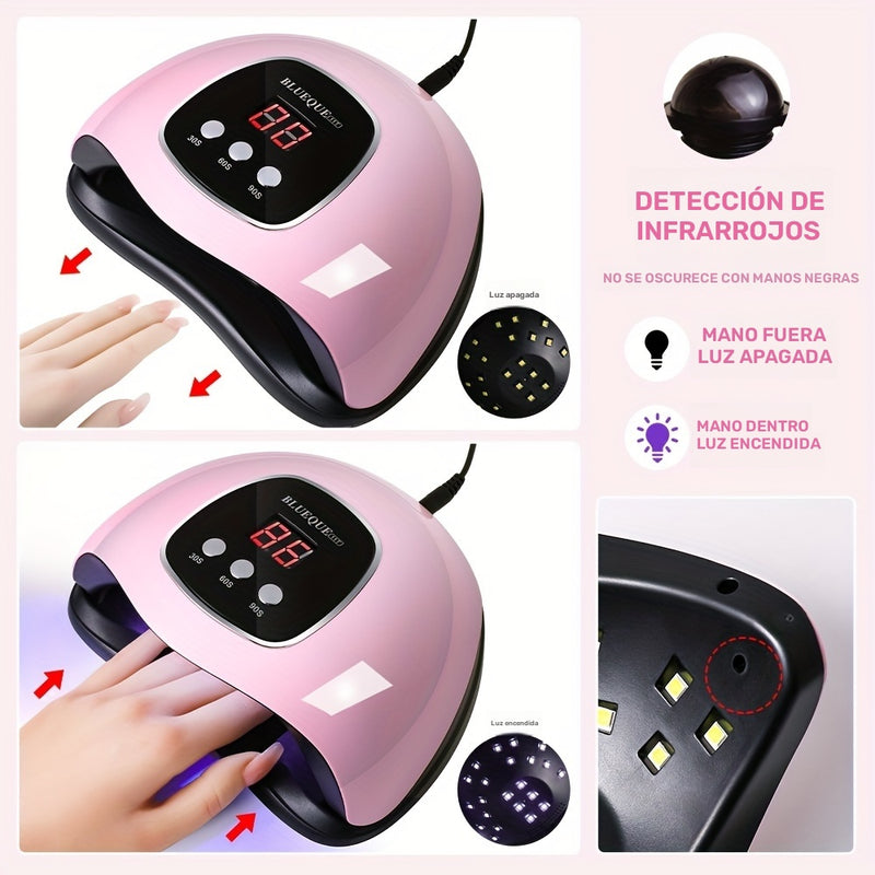Lámpara LED profesional Limegirl 11T, 3 configuraciones de temporizador para todos los esmaltes de uñas de gel, sensor automático, pantalla LCD, alimentada por USB, herramienta de arte de uñas rosa para manicura y pedicura.