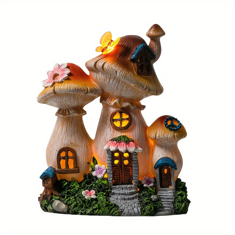 Luces Solares para Estatuas de Jardín Casa de Hongo, Adornos de Jardín al Aire Libre Impermeables, Decoración de Resina Solar para Balcón de Jardín Pequeña Casa, para Decoración de Jardín Exterior y Balcón