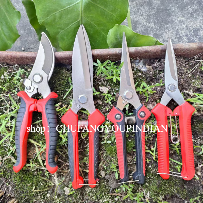 4 piezas de tijeras de poda de acero inoxidable para jardín, cortadoras manuales duraderas para ramas, frutas y flores, estilo contemporáneo, no eléctricas, diseño ergonómico, adecuadas para uso en húmedo o seco