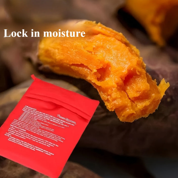 Bolsa de Cocina Rápida para Microondas - Herramienta Fácil y Rápida para Hornear Patatas Perfectamente Cocción, Bolsa Roja de Poliéster Apta para Horno con Diseño Instructivo, Ideal para Hogares Ocupados, Cocinero Rápido de Verduras | Producto Fácil de U