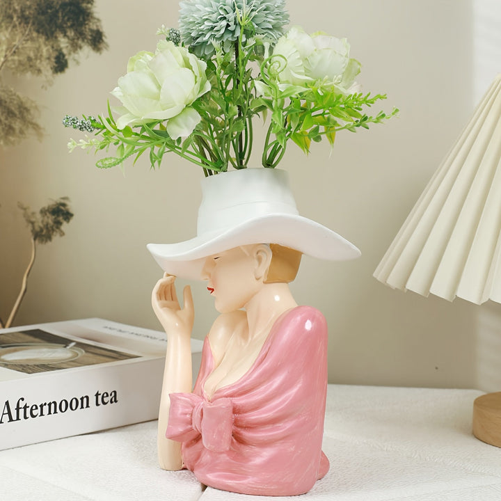 Jarrón Boho Chic de Resina con Forma Femenina para Sala de Estar, Dormitorio y Decoración de Entrada - Redondo, No Requiere Batería, Decoración del Hogar, Jarrón