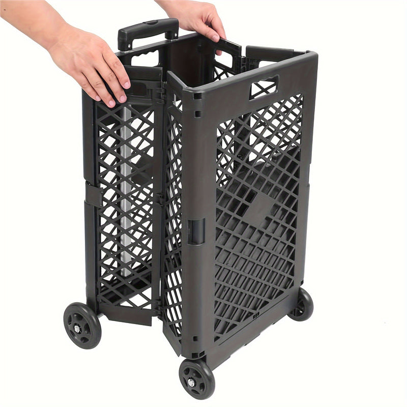 Carrito de Almacenamiento Plegable de 55L con 4 Ruedas - Portátil, Plegable, de Plástico para Cocina y Comedor, Negro