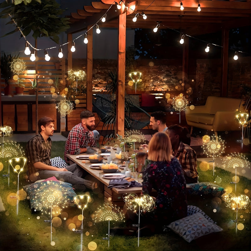 2 piezas Luces de Fuegos Artificiales Solares - Duraderas IP44, 8 Modos de Iluminación, Ideales para Patio, Jardín, Camino, Fiestas, Camping, Picnics, Navidad, Ramadán, Pascua, Día del Padre y Decoración de Halloween, Iluminación Festiva al Aire Libre |