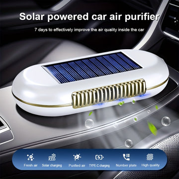 1pc Purificador de Aire Solar para Coche, Eficacia de 7 Días en la Purificación del Aire, Eliminación de Olores y Desinfección, Generador de Ozono con Función de Estacionamiento Automático, Carga Solar, Matrícula