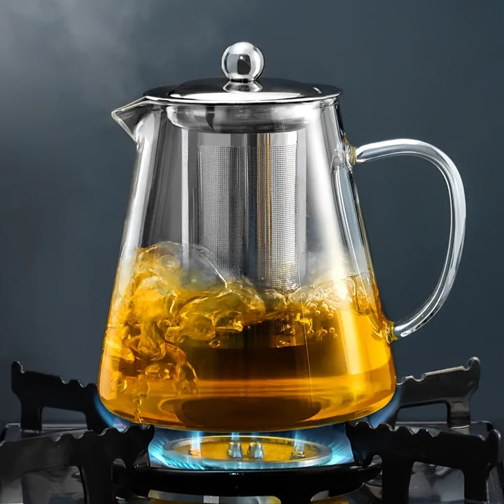 Tetera de vidrio borosilicato grueso premium con infusor de acero inoxidable - Apta para lavavajillas, ideal para preparar té en casa y regalar en festividades, perfecta para Navidad