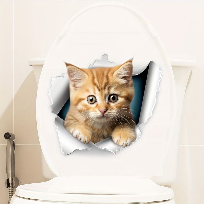 Adhesivo Para Tapa De Inodoro Con Lindo Patrón De Gato, Pegatina Autoadhesiva Para Tanque De Inodoro, Pegatina Decorativa Creativa Para Cubierta De Inodoro, Accesorios De Baño, Decoración Para El Hogar