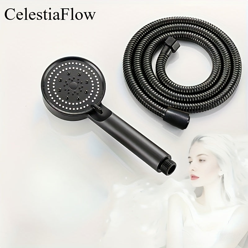 Cabeza de ducha de alta presión CelestiaFlow Luxury 5 funciones - Atomización premium, pulsos, lluvia y modos de ola, elegante cabeza de ducha de spa montada en la pared negra para una experiencia de baño en casa inigualable, patrones de pulverización ve