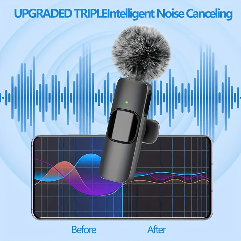 Sistema de micrófono inalámbrico de lavalle con interfaz USB Type-C, batería recargable, inalámbrico de 2,4 GHz, diseño compacto para transmisión en vivo y grabación de VLOG.