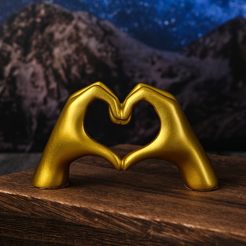 [Corazón Dorado Resina Escultura Decorativa] Escultura de Mano de Corazón Dorado de Resina - Decoración de Arte para Oficina o Hogar - Regalo Perfecto para Seres Queridos