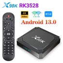 Reproductor de streaming X98K RK3528 con Android 13.0, WiFi de doble banda, decodificación de video 4K, control remoto, enchufe estadounidense, USB 2.0, sin batería - Ideal para entretenimiento en el hogar inteligente