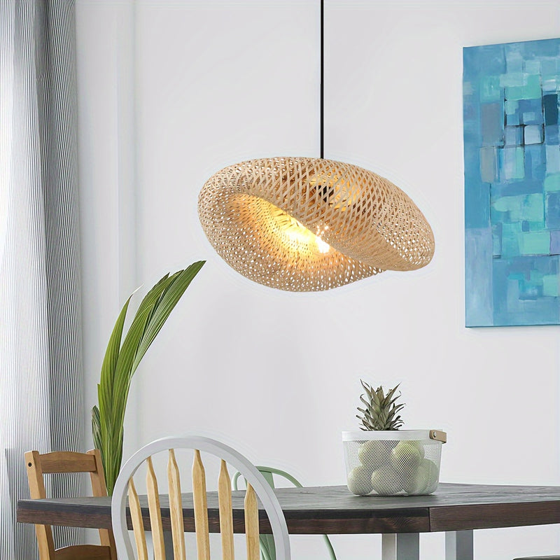Lámpara de bambú tejido bohemio, 19,75 pulgadas (50cm), iluminación costera de sauce rústico y hecha a mano, para isla de cocina, comedor, dormitorio, entrada, restaurante, café (no incluye bombilla)