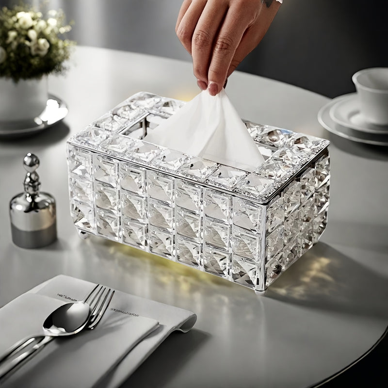 Porta Pañuelos de Acrílico con Cristales Imitación Estilo Europeo, Soporte Creativo y Elegante para Mesa, Decorativo Premium para Salón