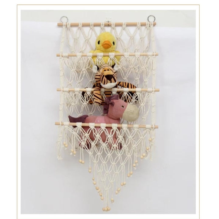 1pc Estilo Nórdico Tejido a Mano de Algodón Macramé Estantería para Pared, Longitud Ajustable, 100% Red de Cuerda de Algodón Almacenamiento para Libros, Muñecas, Decoración Europea para Dormitorio, Estudio, Patio - Sin Necesidad de Electricidad