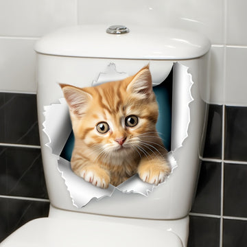 Adhesivo Para Tapa De Inodoro Con Lindo Patrón De Gato, Pegatina Autoadhesiva Para Tanque De Inodoro, Pegatina Decorativa Creativa Para Cubierta De Inodoro, Accesorios De Baño, Decoración Para El Hogar