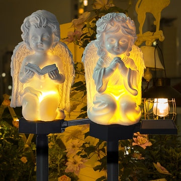 Estatua de ángel con alas de resina y vela, alimentada por energía solar, para decoración de jardín al aire libre, iluminación de césped para patio, sendero o jardín, figura de bendición eficiente en energía para niños y adultos, decoración de jardín sol
