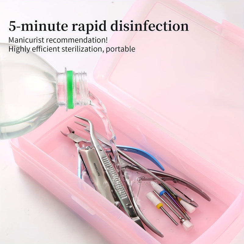 1 caja de esterilización de uñas - bandeja de almacenamiento de esterilización rápida con compartimentos, ideal para uso en salones de uñas y organización de decoración, material PP duradero, transparente rosa/azul/verde, accesorios de arte de uñas