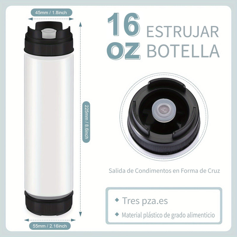 3 paquetes de botellas de plástico de 16 oz con punta rellenable, dispensador de válvula grande para salsas, kétchup, crema agria, jarabe autosellante, grado alimenticio, no necesita electricidad, blanco/negro/rojo