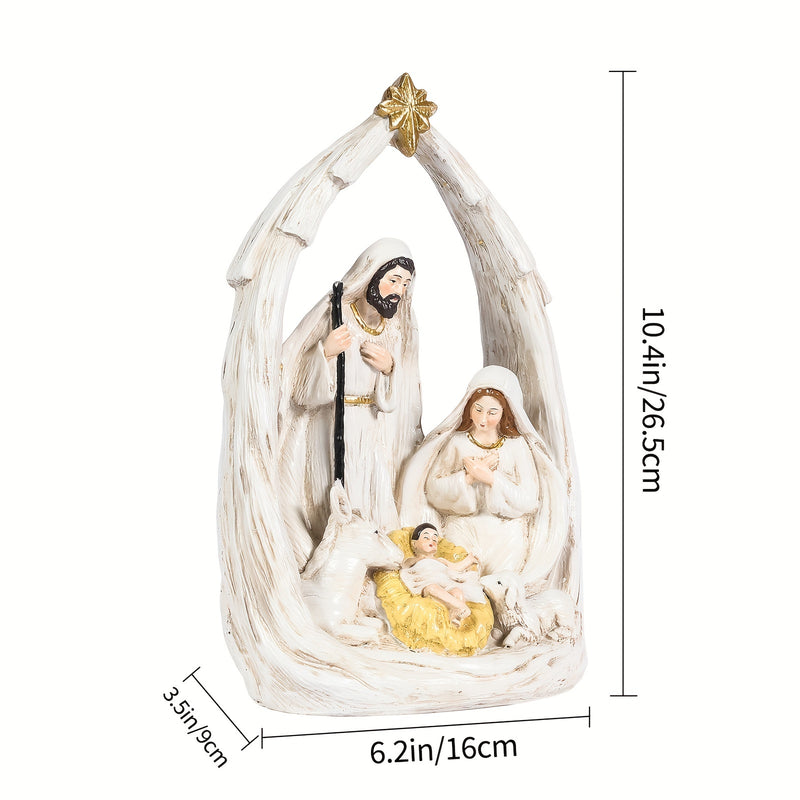 1 pieza de escena de nacimiento de Jesús con luces LED y energía solar estilo Art Deco, figura de resina para decoración navideña exterior, regalo religioso para familia, amigos y cristianos, funciona con pilas AA (no incluidas)