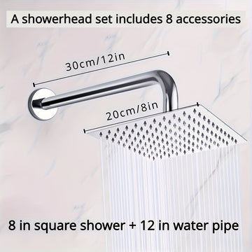 Juego de Ducha de Acero Inoxidable 8 Piezas, Cabezal Giratorio Grande con Cobertura Total del Agua, Diseño Ultra Fino, Accesorios para Baño
