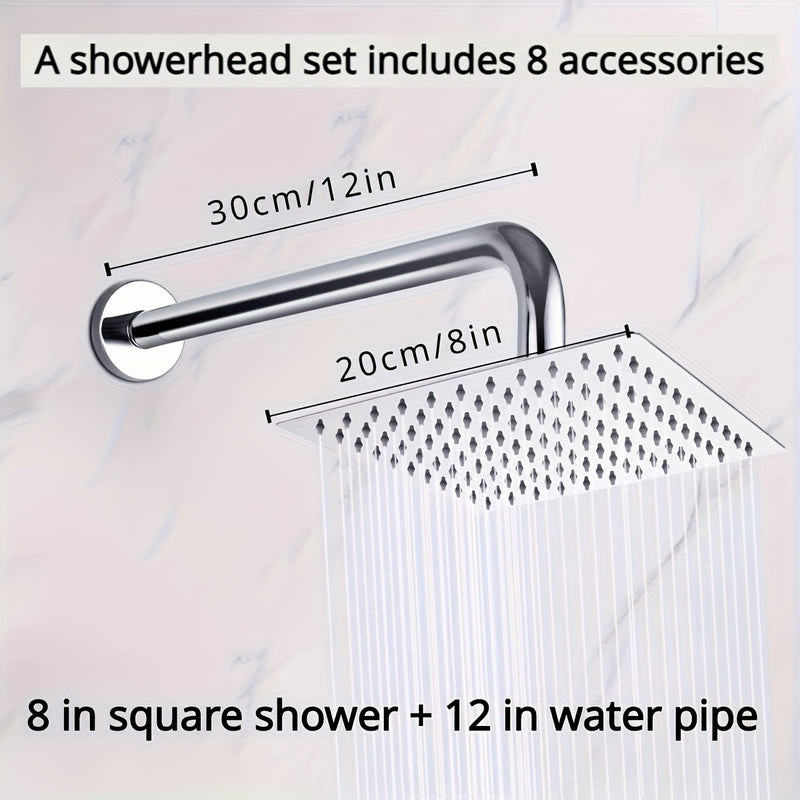 Juego de Ducha de Acero Inoxidable 8 Piezas, Cabezal Giratorio Grande con Cobertura Total del Agua, Diseño Ultra Fino, Accesorios para Baño