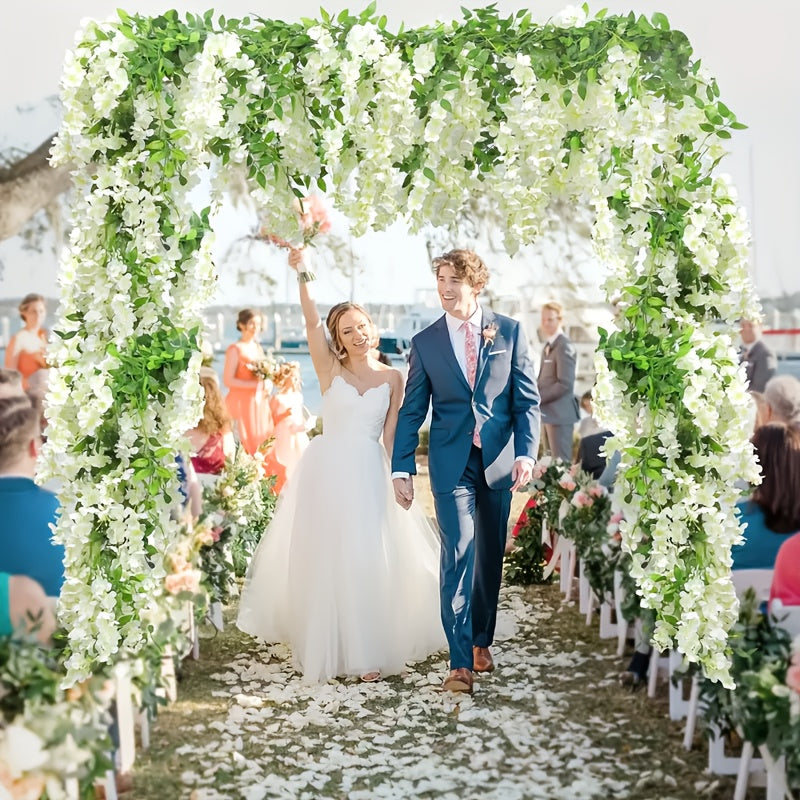 4 paquetes de 72 pulgadas (182,88 cm) de flores colgantes artificiales blancas de wisteria - Guirnalda de vino para arco de boda, fiesta, jardín, decoración del hogar - Perfecto para el Día de San Patricio, Pascua, primavera y verano, decoración al aire
