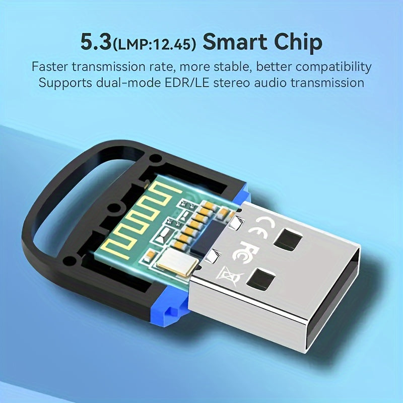 Adaptador de red USB BT5.3, receptor de ultra larga distancia con llave USB, distancia máxima de 20 m/787 pies (distancia abierta), adecuado para ordenadores/auriculares/teclados/ratones/altavoces y otros dispositivos, solo compatible con Windows 11/10/8