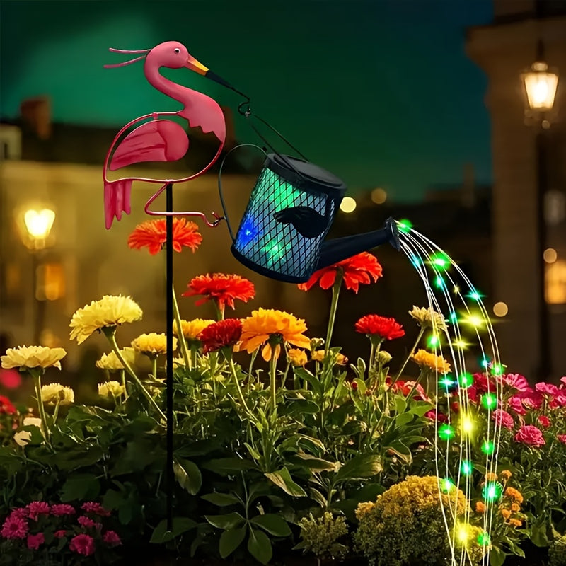 1pc Lámpara solar en forma de flamenco, lámpara decorativa para césped solar, farol colgante solar exterior, lámpara metálica solar para jardín, patio, terraza, camino o calle, iluminación decorativa para Navidad, Halloween y Acción de Gracias