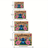 Alfombra de bienvenida con diseño de Stitch, 1 unidad - Antideslizante de poliéster con vibrante diseño floral, ideal para entrada, dormitorio y baño, fácil de limpiar, solo lavado a mano, tapete para baño