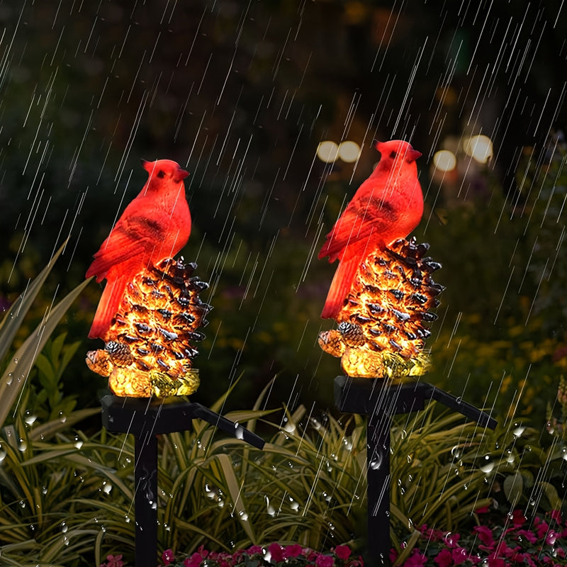 Farol Solar de Pájaro Rojo sobre Piña - Decoración Exterior Duradera en Resina con Encendido/Apagado Automático, Diseño Resistente al Clima para Jardín, Patio y Césped, Accesorio de Jardín Inspirado en la Naturaleza
