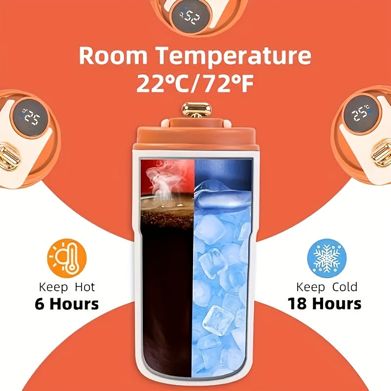 Termo de Acero Inoxidable Portátil con Pantalla LED Inteligente para Bebidas Calientes y Frías de 450 ml (15.5 oz), Vaso Aislado con Termómetro Digital, Taza de Viaje Moderna e Isolada, Térmico para Café