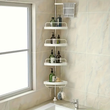 Estante de Esquina Ajustable de Acero Inoxidable para Ducha con Cestas de Almacenamiento de 4 Niveles - Instalación Sin Taladro, Acabado Pulido