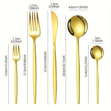 30 piezas de cubertería de acero inoxidable dorado - Cubertería elegante para fiestas, bodas, cumpleaños, cocina, hotel - Incluye cuchillos, tenedores, cucharas, cucharas de postre - Ideal para Navidad, Halloween, Pascua, Acción de Gracias, Graduación