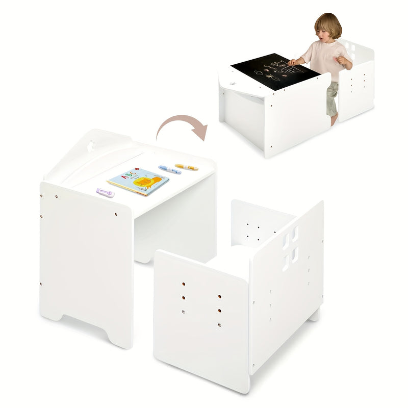 Juego de mesa y sillas soltarabebe, mesa de madera para niños con pizarra negra, sillas ajustables en altura, ideal para dibujar, comer y fácil almacenamiento