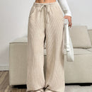 Botas Anchas de Pana Beis para Mujer - Pantalones Casuales con Cintura Elástica, 100% Poliéster Lavables en Máquina para Otoño/Invierno, Color Sólido Sin Estirar y Cómodos