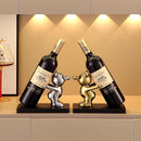 Elegante juego de soportes de botellas de vino dorado y plateado - Diseño de estatua de resina encantadora para sala de estar, entrada o decoración de cocina, regalo perfecto para mudarse, decoración de vino