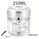 Procesador de Alimentos Inalámbrico Recargable Mini 250ml con Cuchilla de Acero Inoxidable - Picadora Eléctrica USB Portátil 1200 RPM para Ajo, Verduras, Frutos Secos, Especias, Chile y Carne - Diseño Compacto y Ligero para Cocina en Casa y Uso Exterior,