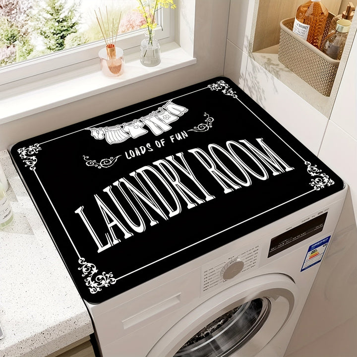 Una cubierta protectora para lavadoras con patrón de secado de ropa en patio, una alfombra duradera para secadoras, una cubierta absorbente de secado rápido para lavadoras y secadoras, una cubierta de polvo, alfombras de secado para cuartos de lavandería
