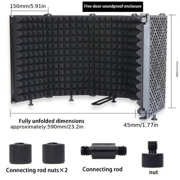 Pantalla de reflexión para micrófono de estudio con triple aislamiento acústico, cubierta plegable para micrófonos con rosca de 3/8" y 5/8", ideal para estudios de grabación, podcasts, canto y transmisiones