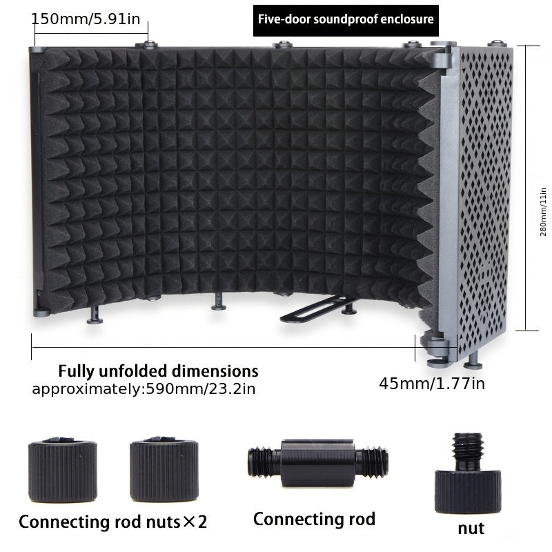 Pantalla de reflexión para micrófono de estudio con triple aislamiento acústico, cubierta plegable para micrófonos con rosca de 3/8" y 5/8", ideal para estudios de grabación, podcasts, canto y transmisiones