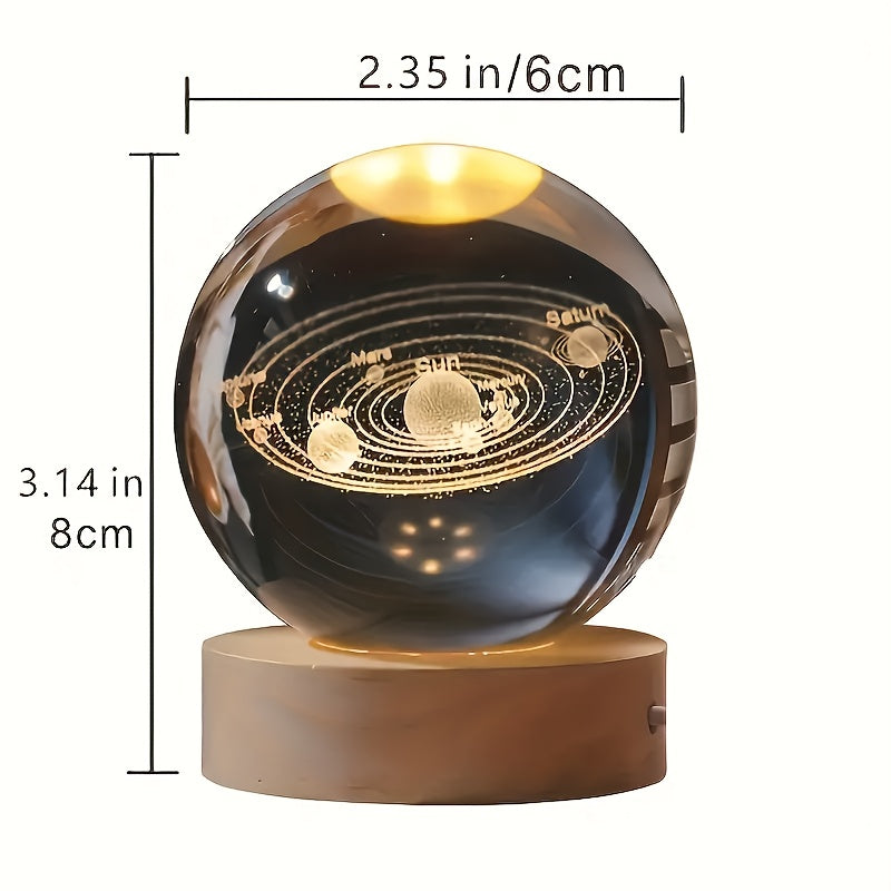 Esfera de cristal del sistema solar 3D, 60 mm, luna de cristal con modelo grabado con láser y esfera de cristal galáctica, regalo para amantes de la física y modelos espaciales