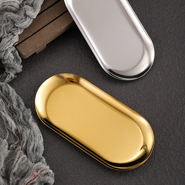1 bandeja ovalada de acero inoxidable para herramientas de tatuaje y arte de uñas - Sin fragancia, no necesita energía, ideal para la organización de la mesa de trabajo en casa, almacenamiento de herramientas de belleza | Acabado metálico elegante | Cons