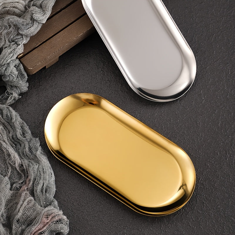 1 bandeja ovalada de acero inoxidable para herramientas de tatuaje y arte de uñas - Sin fragancia, no necesita energía, ideal para la organización de la mesa de trabajo en casa, almacenamiento de herramientas de belleza | Acabado metálico elegante | Cons
