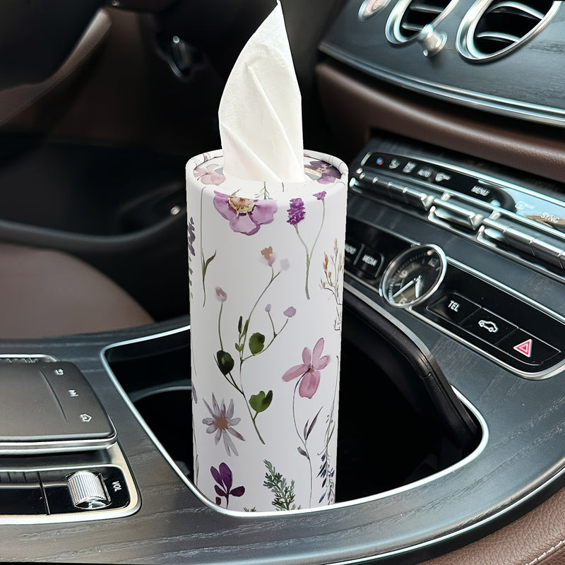 Porta pañuelos de papel para coche con estampado floral - Caja de pañuelos de viaje para el portavasos del coche, adecuado para mesas de hogar