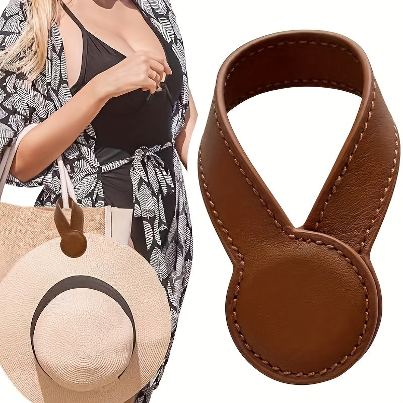 Pack de 1 Gancho Magnético para Sombreros en Cuero Sintético - Colgador Portátil Montado en la Pared para Bolsos, Cierre Magnético Seguro, Diseño Duradero y Elegante para Carteras, Accesorios de Viaje, Organizador de Sombreros | Diseño Elegante | Textura