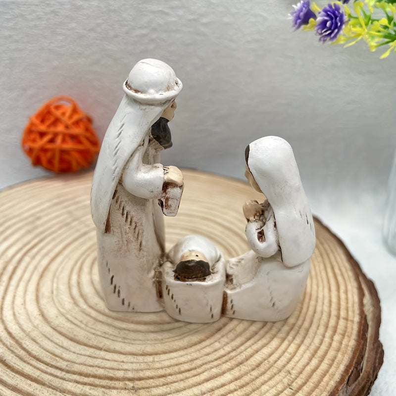 Adorable Set de Escena de Natividad de Resina - Figuras Coloridas y Vibrantes para Exhibición Festiva en Escritorio - Perfecto para Celebraciones de Navidad, Pascua, Janucá, Acción de Gracias y Día del Padre