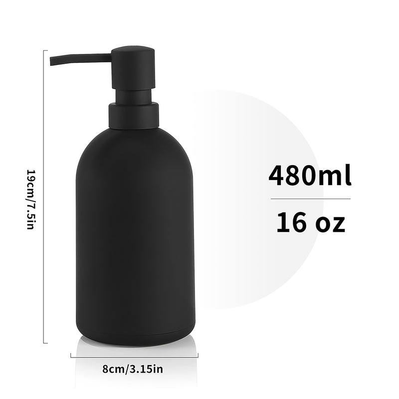 Dispensador de jabón de gran capacidad de color negro mate de 16oz - Plástico libre de ftalatos, autosoportante, no necesita electricidad para uso en cocina y baño