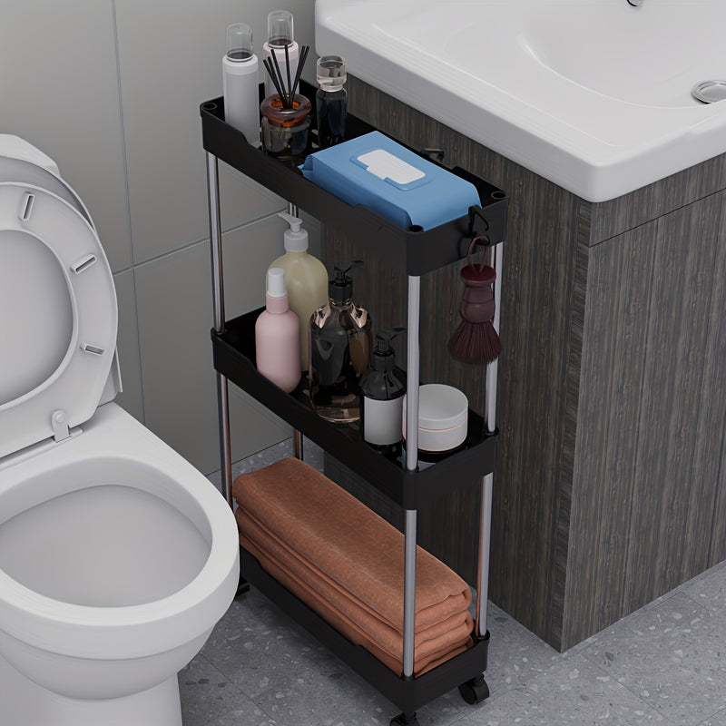 Carrito de Almacenamiento Rodante 3/4 Niveles con 4 Ruedas - Organizador Móvil para Baño, Cocina y Lavandería - Estructura Duradera de Plástico y Metal, Estantes Ajustables, Diseño Compacto para Espacios Estrechos, Carro Multinivel, Ruedas Easyglide