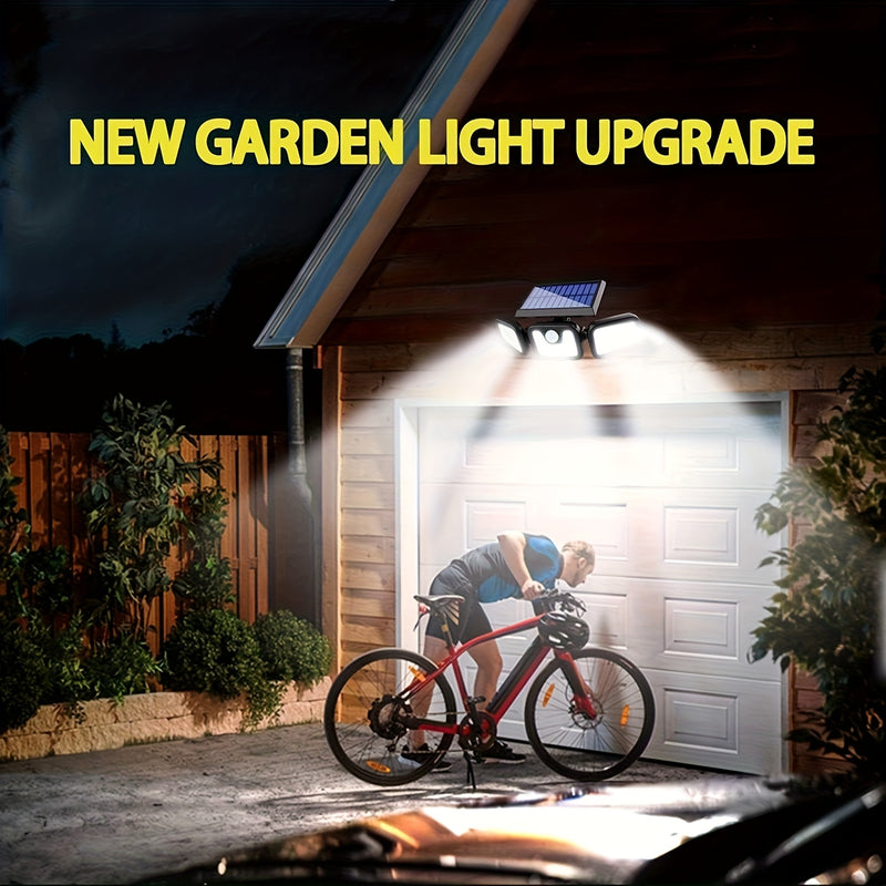 Luz de seguridad solar 74LED con sensor de movimiento para exteriores – 3 modos de iluminación, luz de seguridad con sensor de movimiento LED, luces de inundación solares para la puerta principal, patio, garaje, acera, camino